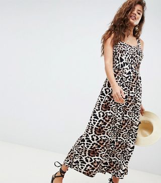 ASOS + Leopard Print Linen Button Through Maxi Dress