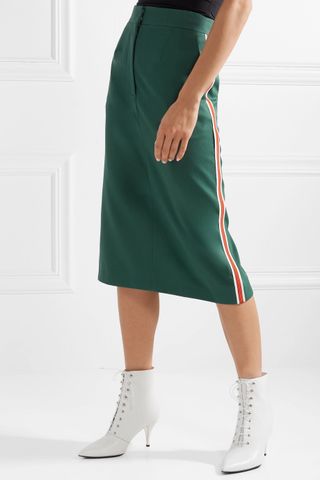 Calvin Klein + Striped Wool Midi Skirt