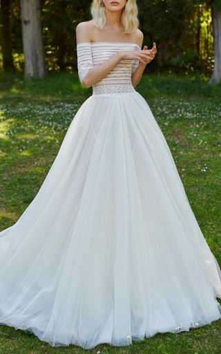 Costarellos Bridal + Off-the-Shoulder Gown