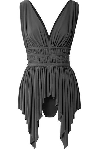 Norma Kamali + Goddess Belted Asymmetric Swimsuit