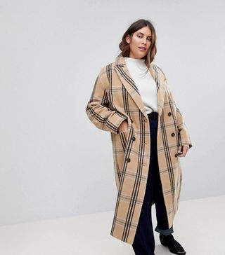 ASOS Curve + Wool Coat in Check