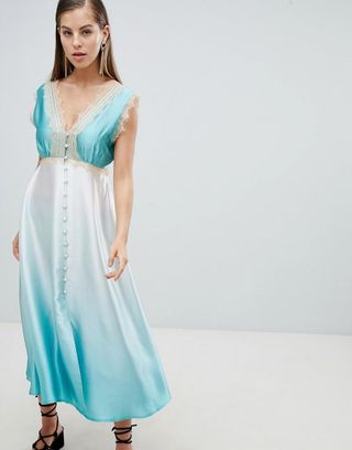 ASOS Design + Button Through Dip Dye Lingerie Slip Dress