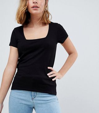 ASOS + T-Shirt with Square Neck in Fancy Rib