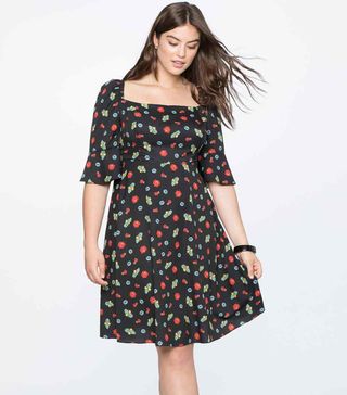 Eloquii + Printed Square Neck Fit and Flare Dress