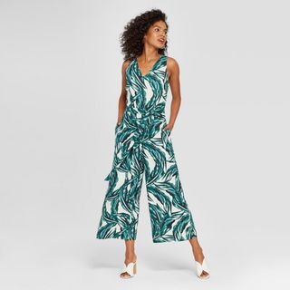 Who What Wear + Palm Print Tie Back Jumpsuit