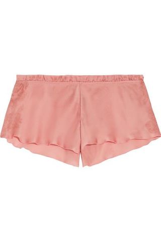 Carine Gilson + Chantilly Lace-Trimmed Silk-Satin Pajama Shorts