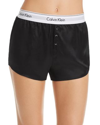 Calvin Klein + Black Silk Sleep Shorts