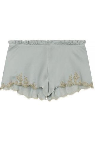 Carine Gilson + Flottant Chantilly Lace-Trimmed Silk-Satin Shorts