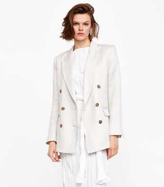 Zara + Satin-Look Linen Blazer