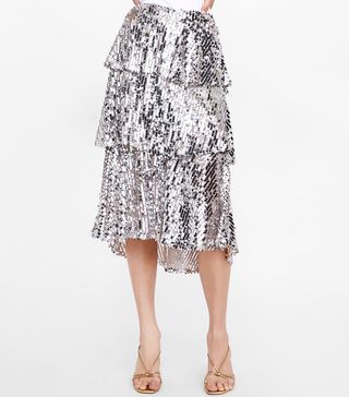 Zara + Sequin Ruffled Skirt
