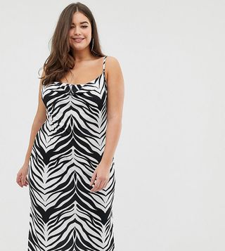 ASOS Curve + Cowl Front Midi Slip Dress in Tiger Print