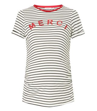 Dorothy Perkins + Maternity Ivory Striped ‘Merci’ Slogan T-Shirt