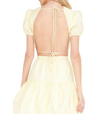 Bardot + Demi Jacquard Puff Sleeve Open Back Crop Top