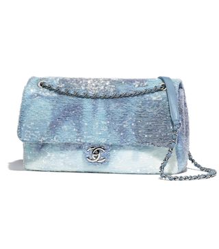 Chanel + Flap Bag in Sequins 
Silver-Tone Metal