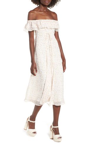 Wayf + Florence Lace Off the Shoulder Midi Dress