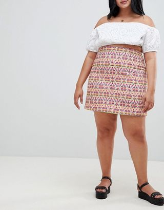 Glamorous + Mini Skirt in Geo-Tribal Jacquard