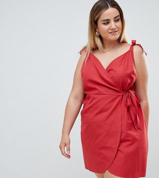 ASOS Curve + Linen Bow Tie Side Wrap Mini Sundress