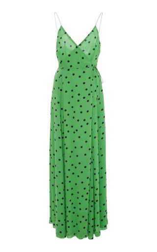 Ganni + Sleeveless Polka Dot Wrap Dress