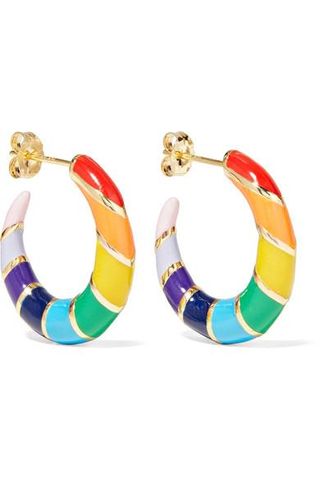 Alison Lou + Petite Stripes Enameled 14-Karat Gold Hoop Earrings