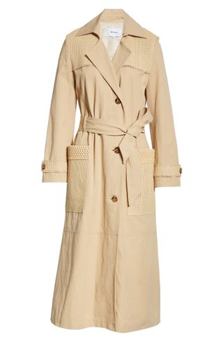 Nanushka + Alex Vegan Leather Trim Cotton & Linen Trench Coat