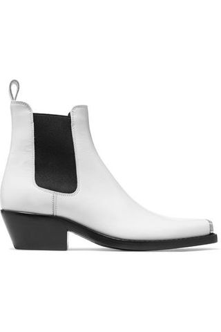 Calvin Klein + Claire Metal-Trimmed Glossed-Leather Ankle Boots