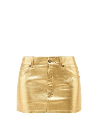 Saint Laurent + Low-Rise Metallic Leather Mini Skirt