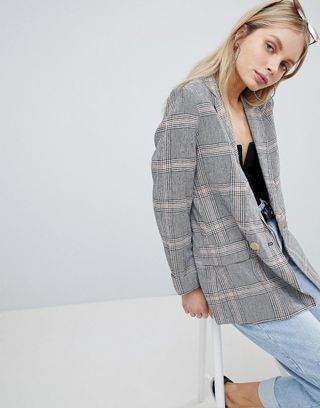 Bershka + Check Linen Blazer