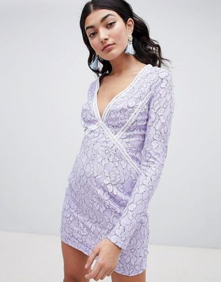 Prettylittlething + Long Sleeve Lace Mini Dress