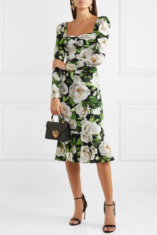 Dolce & Gabbana + Ruched Floral-Print Silk-Blend Crepe De Chine Midi Dress