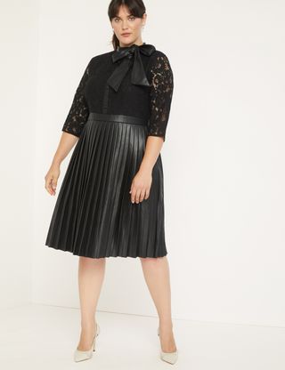 Eloquii + Faux Leather and Lace Dress