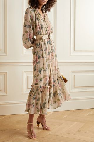 Zimmermann + Kirra Belted Cotton And Silk-Blend Crepon Maxi Dress