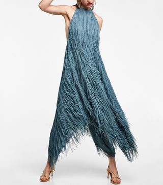 Zara + Halter Dress With Fringe