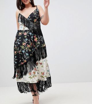 ASOS Curve + Fringe Cami Midi Dress in Mixed Floral Print