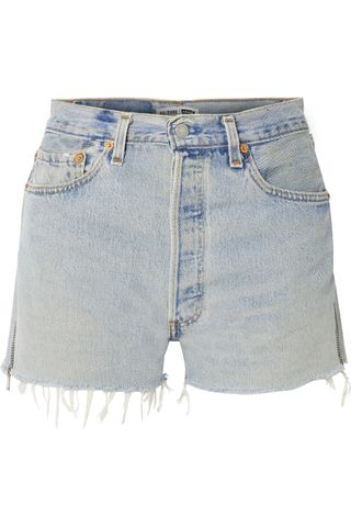 Re/Done + Levi’s Zip-Embellished Frayed Denim Shorts