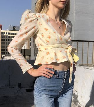 Courtyard + '60s Floral Wrap Blouse