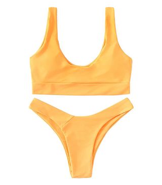 Sweatyrocks + Bikini Set Solid Color Push Up Low Scoop Brazilian