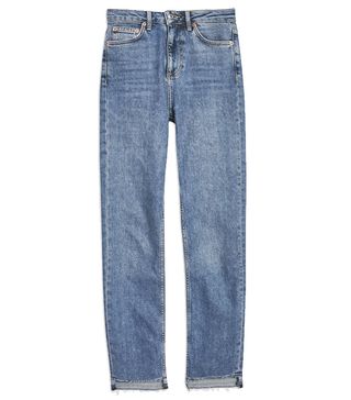 Topshop + Mid Blue Step-Hem Straight Jeans