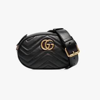 Gucci + Black GG Marmont Leather Belt Bag