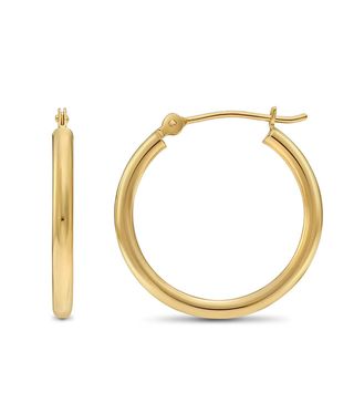 Tilo Jewelry + 14K Yellow Gold Classic Shiny Polished Round Hoop Earrings, 2mm Tube