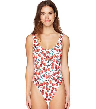 Milly + Cherry Print Deep Side Scoop Tank One Piece Swimsuit