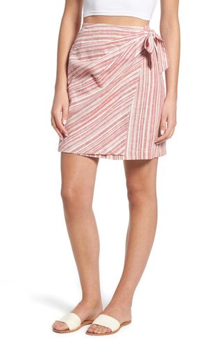 BP. + Stripe Linen Blend Wrap Skirt