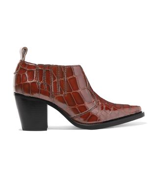 Ganni + Nola Croc-Effect Leather Ankle Boots