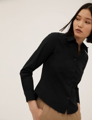 M&S Collection + Cotton Rich Collared Long Sleeve Shirt