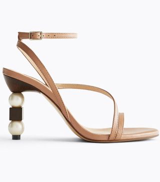 Uterque + Strappy Sandals With Pearl and Wood Heels