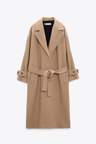 Zara + Wool Blend Coat With Belt