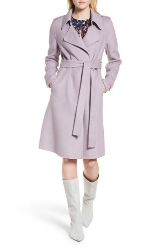 Badgley Mischka + Double Face Wool Blend Wrap Front Coat