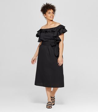 Who What Wear + Wrap Tie Bardot Midi Dress