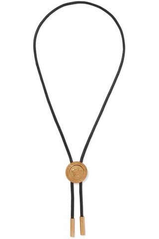 Versace + Medusa Leather and Gold-Tone Necklace