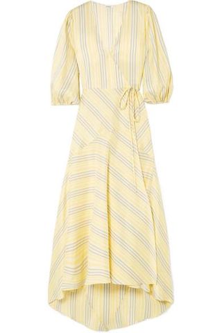 Ganni + Striped Silk Midi Dress