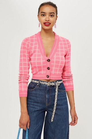 Topshop + Check Cropped Cardigan